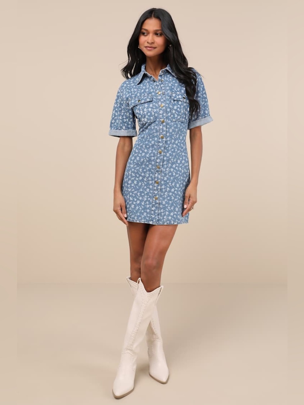 Lulus Floral Denim Dress